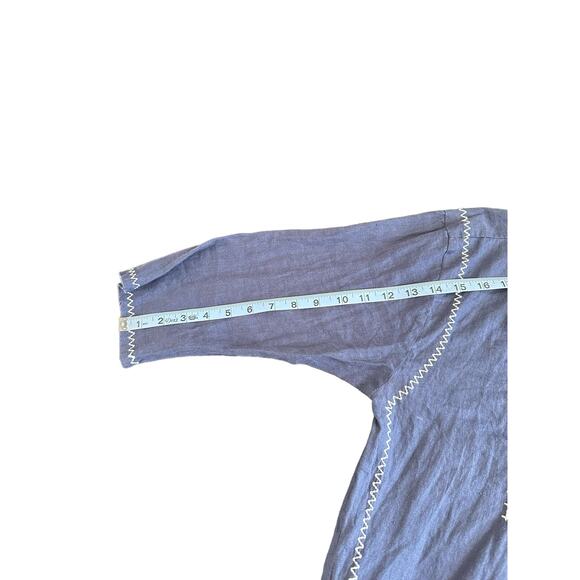 Roller Rabbit Blue White Stitched Lagenlook Boho‎ Relaxed Tunic Dress Size Large - Picture 12 of 13